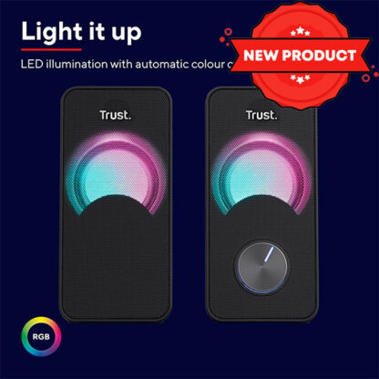 Trust Arys Compact RGB 2.0 Set Altoparlanti LED Illuminato, 12 W, Nero